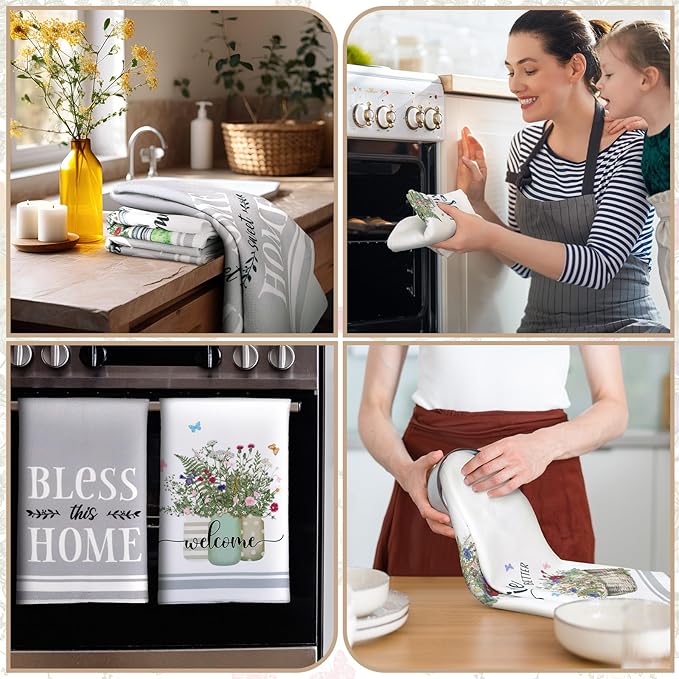 Boyiee Set of 6 Floral Kitchen Towels Wildflower Dish Towels Butterfly Truck - Image 5