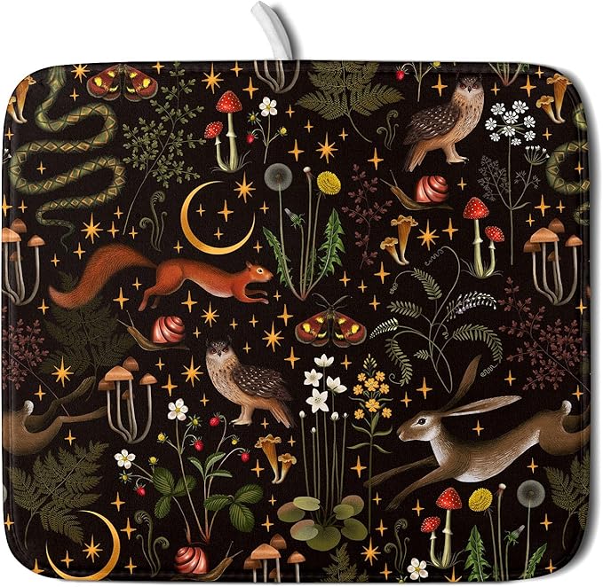 Black Mushrooms Butterfly Dish Drying Pad 16 x 18 Inch by APORTT