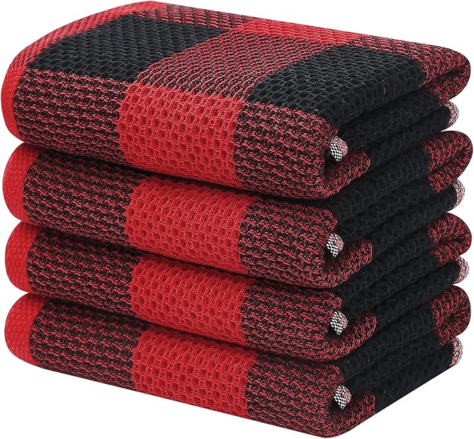 Homaxy 100% Cotton Waffle Weave Check Plaid Kitchen Towels, 13 x 28 Inches by Homaxy