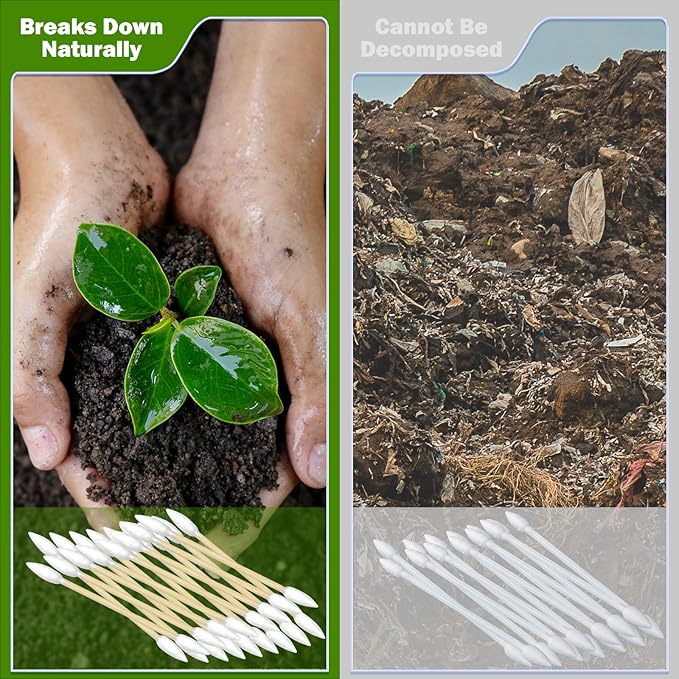 1000 Precision Tip Bamboo Cotton Swabs, Biodegradable & Organic Double Pointed - Image 2