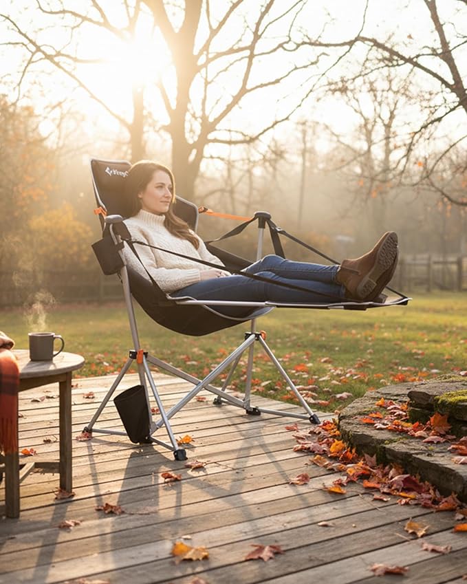 KingCamp Hammock Chair with Footrest – Heavy Duty Swinging Rocking Camping Chairs for Adults up to 400lbs, Folding Portable Oversized Rocker with Cup Holder & Pillow for Outdoor Beach Lawn RV Sports - Image 9