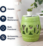 JONATHAN Y TBL1022H Lucky Coins 16" Chinese Ceramic Drum Indoor/Outdoor Garden Stool Bohemian, Coastal, Cottage, French Country, Traditional, for Living Room, Garden Room, Patio, Matte Green - Image 5