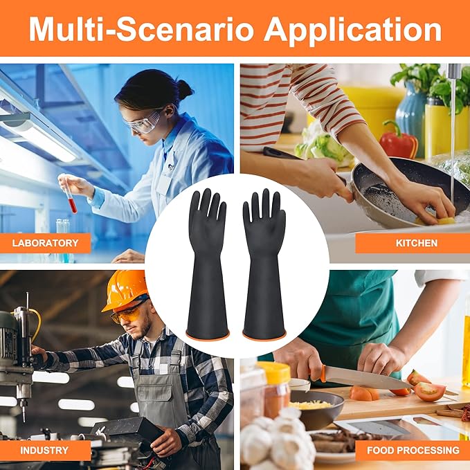 18" XL Size Latex Chemical Resistant Gloves, Reusable Heavy Duty Long Rubber - Image 7