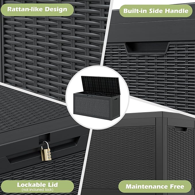 Outdoor Storage Box, Resin Deck Boxes Indoor and outdoor, Waterproof Storage Box Lockable Lid (Black, 70 Gallon) - Image 3