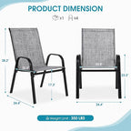 Outdoor Stackable Chairs Set of 4, Stacking Patio Chairs with Textilene Fabric, Outside Furniture for Garden Backyard Balconie Poolside Deck, Grey - Image 2