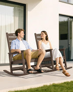 SERWALL Outdoor Rocking Chair Set of 2, Oversized Rocking Chair with Footboard for Adults, HDPE All Weather Resistant Rocking Chairs for Patio, 350lbs Weight Capacity,Coffee - Image 2