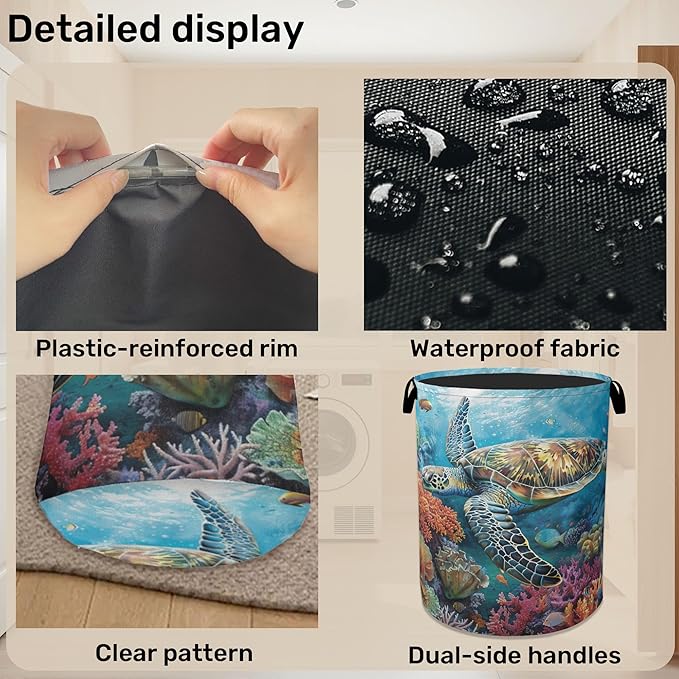 Sea Turtle Foldable Canvas Laundry Basket - Image 5