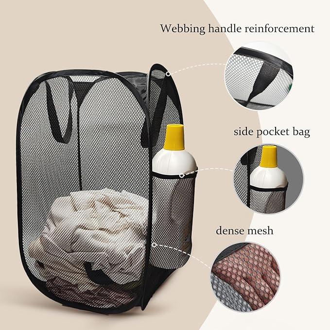 The upgraded pop-up laundry basket features a breathable side pocket mesh design - Image 2