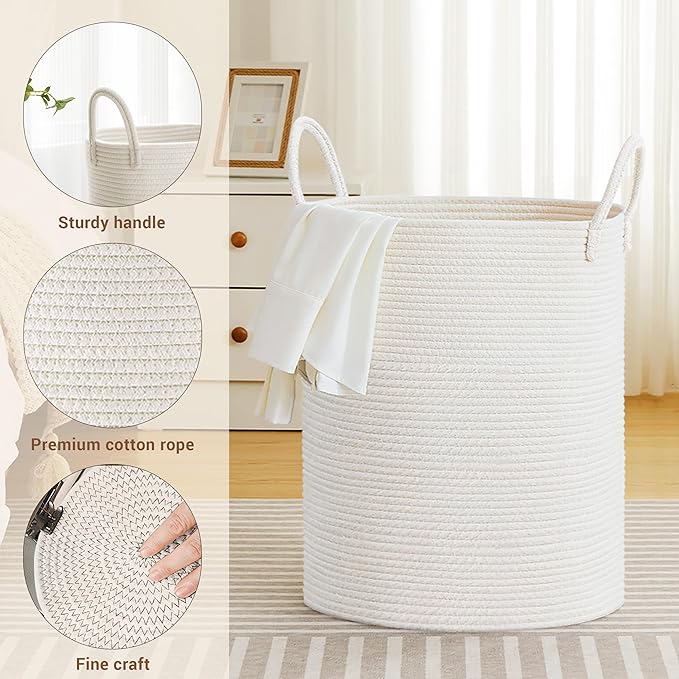 Tall Laundry Basket with Handles, 88L Portable Dirty Clothes Hamper, Boho - Image 3