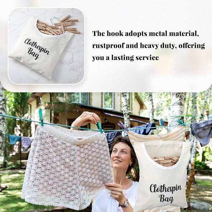 2 Pcs Canvas Clothespin Bag laundry Hanging Storage Organizer Clothes Pin - Image 3