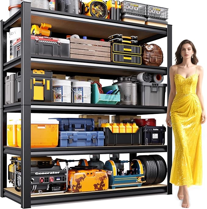 71.2"H-45.6"W Garage Shelving Heavy Duty Storage Shelves, Metal Adjustable Shelving Unit, Utility Garage Organizer Shelf for Basement, Pantry, Kitchen, Warehouse, 45.6"Wx17.7"Dx71.2"H, Black by Unknown