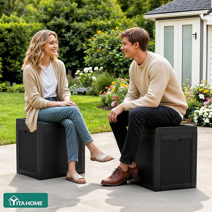 YITAHOME 32 Gallon Deck Box, Resin Storage with Lockable Lid & Side Handles, Indoor Outdoor Small Container for Patio Cushion, Garden Pool Accessories, Backyard Furniture, Water Resistant - Image 2