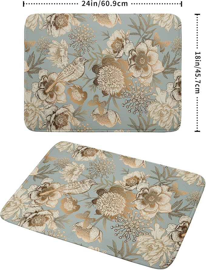 Retro Flower Bird Dish Drying Pad 18 x 24 Inch - Image 2