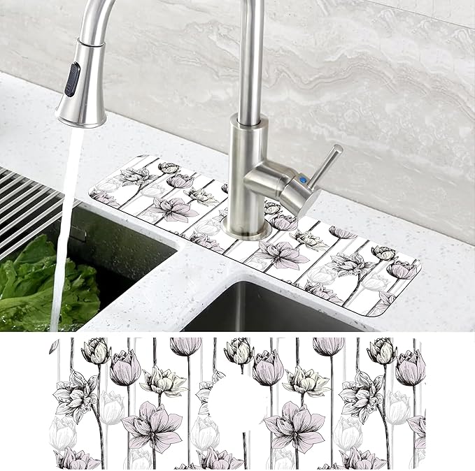 Water Lily Flower Kitchen Sink Splash Guard Mat Absorbent Fast Drying Mat - Image 4
