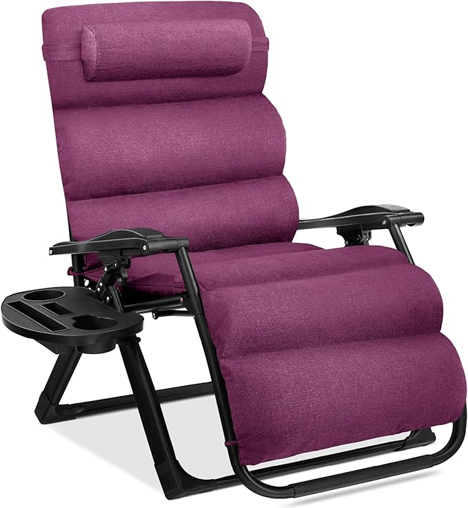 Best Choice Products Oversized Zero Gravity Chair, Folding Outdoor Patio Recliner, XL Anti Gravity Lounger w/Removable Cushion, Cup Holder, Side Tray, 350lb Capacity - Amethyst Purple by BestChoiceProducts