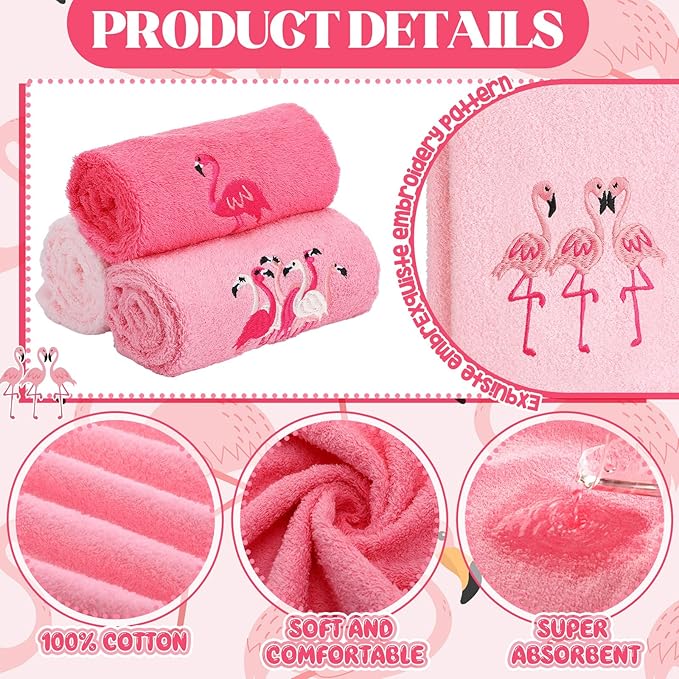 3 Pack Pink Flamingo Hand Towels - Image 3