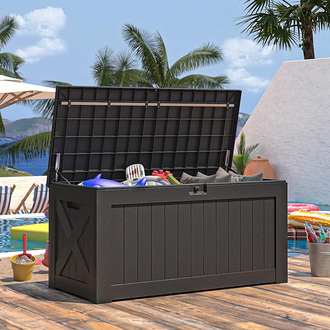 Patiowell 120 Gallon Large Deck Box, Outdoor Lockable Storage Box for Gardening Tools, Waterproof Deck Box for Patio Furniture, Black - Image 8