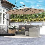 Tangkula 10ft Solar LED Patio Umbrella with Base, Offset Cantilever Outdoor Umbrella with 32 LED Lights, Infinite Tilt, 360 Degree Rotation, Crank Handle for Pool Deck Garden Backyard (Beige) - Image 3