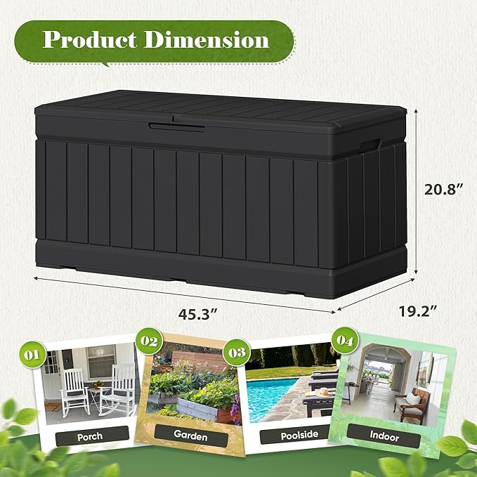 Flamaker Outdoor Storage Box 80 Gallon Resin Waterproof Deck Box Delivery Box with Wood Texture Large Storage Bin for Patio Cushions (Black) - Image 3