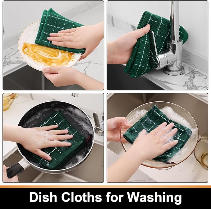 Mordimy 100% Cotton Terry Cloth Dish Cloths, Soft and Absorbent Checkered Dish - Image 4