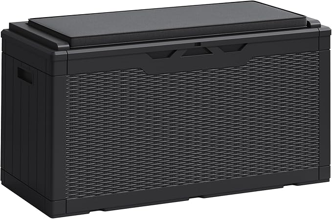 Greesum 100 Gallon Resin Deck Box Large Outdoor Storage Boxes with Cushions for Garden Tools, Patio Furniture Pillows, Pool Supplies, Black by BuynowfromGreesum