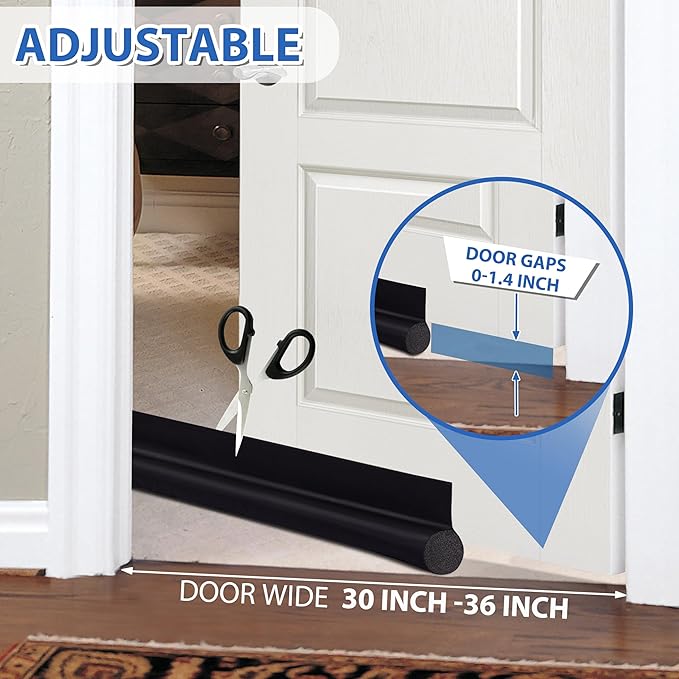 MAXTID Door Draft Stopper 36 Inch Black Adjustable Door Draft Blocker Front - Image 5