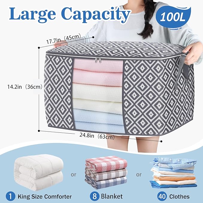 Direct 100L, 4 Pack, Storage Containers, Large Clothes Storage Bins Foldable - Image 2