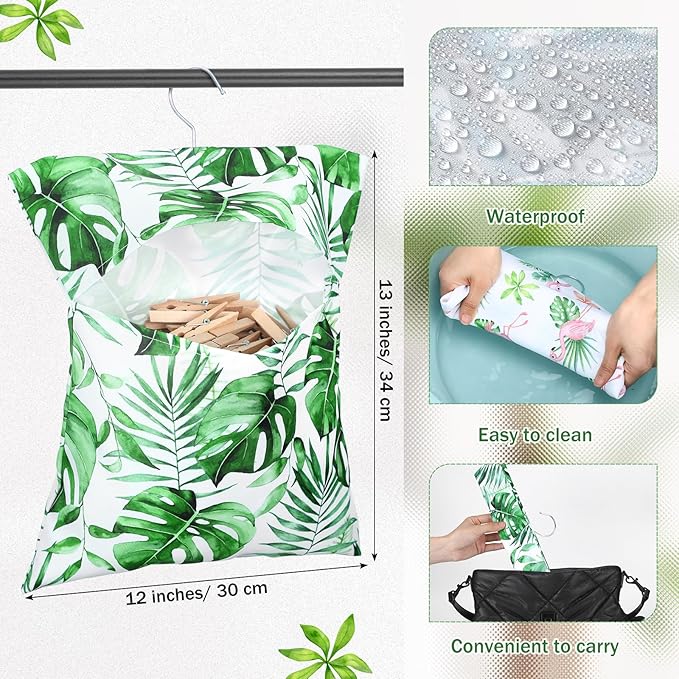2 Pcs Clothespin Bag with Hanging Hook Waterproof Laundry 13" x 12" Clothes Pin - Image 2