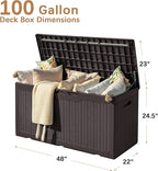 Devoko 97 Gallon Deck Box, Waterproof Resin Outdoor Storage Box for Outside and Patio, Large Outdoor Storage Bench Cabinet Lockable for Patio Furniture, Garden Tools and Pool Supplies (Deep Brown) - Image 3