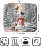 Winter Snowman Dish Drying Mat for Kitchen Counter Red Bird Berry Dishes - Image 2