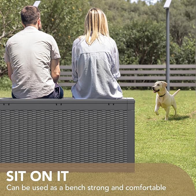 Devoko 100 Gallon Waterproof Large Resin Deck Box Indoor Outdoor Lockable Storage Container for Patio Furniture Cushions Garden Tools (100 Gallon, Grey) - Image 3