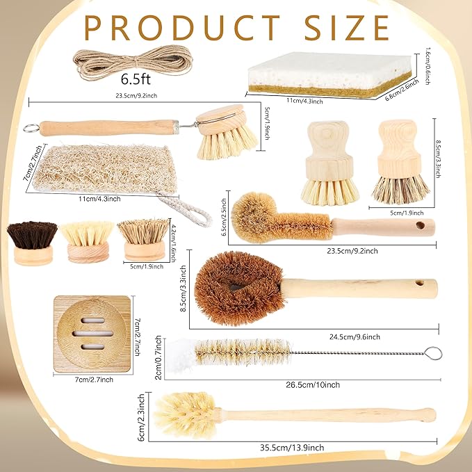 15 Pcs Bamboo Dish Brush Set - Image 2