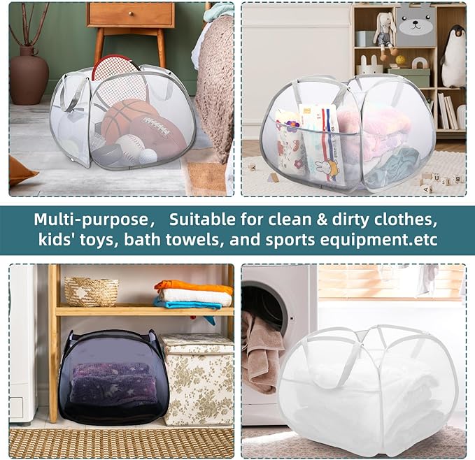 Collapsible Laundry Baskets, 90L Large Foldable Laundry Basket, Durable Mesh - Image 7