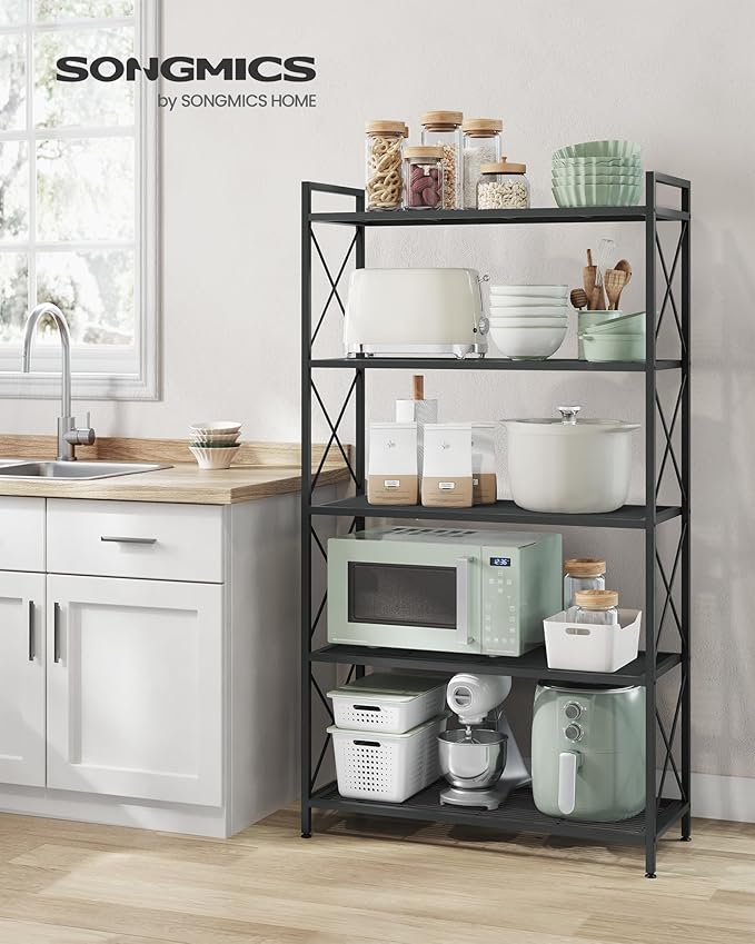 SONGMICS 5-Tier Metal Storage Rack, Shelving Unit with X Side Frames, Dense Mesh, 12.6 x 31.5 x 57.3 Inches, for Entryway, Kitchen, Living Room, Bathroom, Industrial Style, Ink Black UBSC185B01 - Image 4
