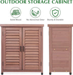 Outdoor Storage Cabinet & Potting Bench Table with Metal Top, Wooden Patio Furniture, Garden Workstation (Dark Brown, 36x31x17in) - Image 7