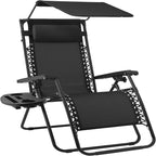 Best Choice Products 30” Wide Folding Zero Gravity Outdoor Recliner Patio Lounge Chair w/Adjustable Canopy Shade, Headrest, Side Accessory Tray - Black by BestChoiceProducts
