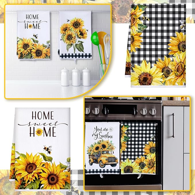 Geyoga 6 Pcs Spring Floral Kitchen Towels Flamingo Dish Hand Towels Sunflower - Image 4