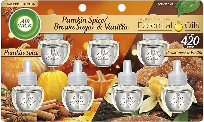 Air Wick Plug in Scented Oil Refill, Pumpkin + Brown Sugar Mixed Pack, Fall by AirWick