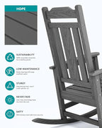 SERWALL Oversized Rocking Chair Outdoor, HDPE Outdoor Rocking Chair, Grey - Image 6
