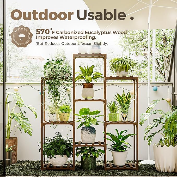 Bamworld Plant Stand Indoor Plants Shelf Outdoor Wood Plant Rack for 4 Tiers Large Flower Stand for Multiple Plants Ladder Plant Holder for Living Room Boho Home and Gardening - Image 3