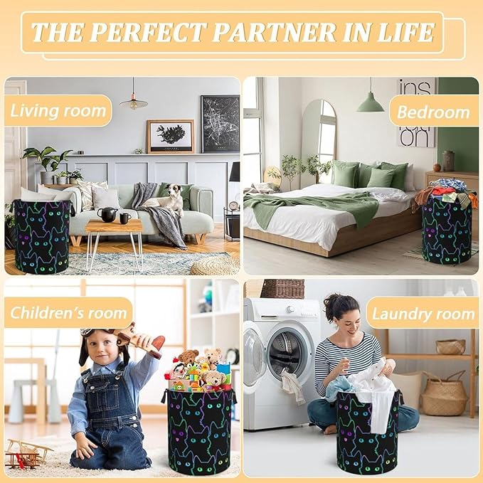Funny Black Cats Laundry Hamper Bag - Image 7
