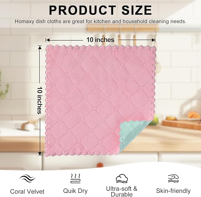 Homaxy 12 Pack Kitchen Cloths Dish Towels, Super Soft and Absorbent Dish Cloths - Image 3