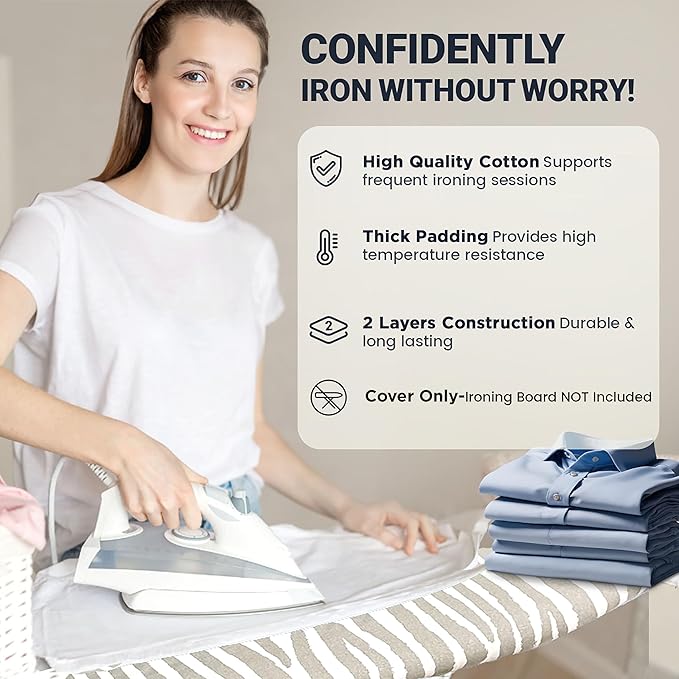 Ironing Board Cover and Pad 18"x54" Extra Thick Natural Cotton, Scorch and - Image 6