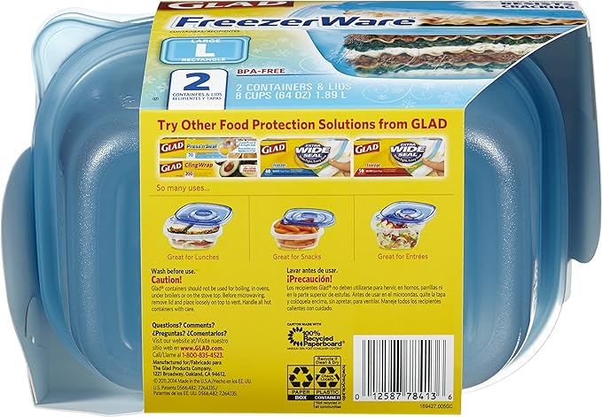 Gladware Freezerware Food Storage Containers, Large Rectangle Holds 64 Ounces - Image 3