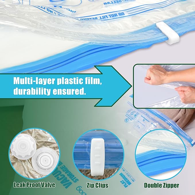 HIBAG Vacuum Storage Bags, 10 Space Saver Bags, Polyethylene, Jumbo & Large - Image 7