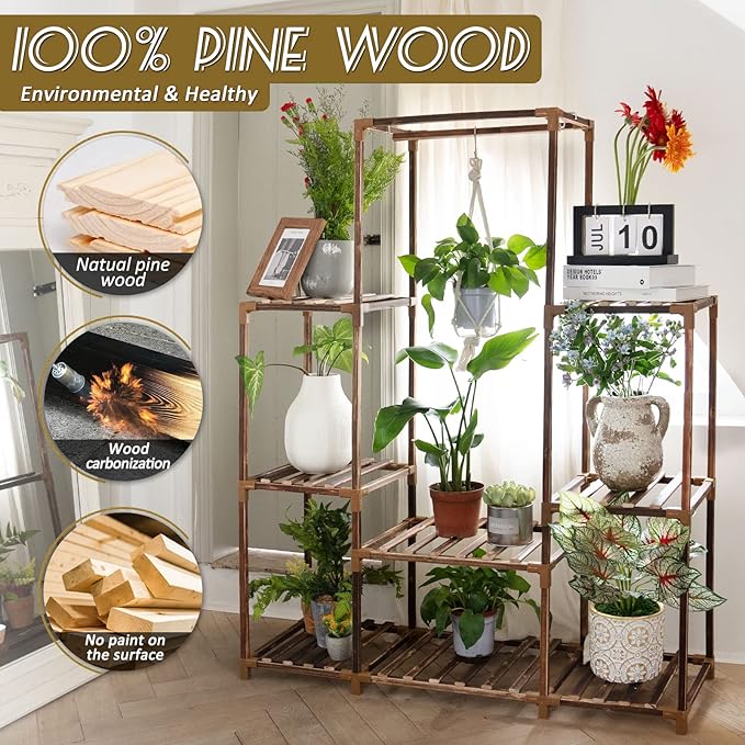 Uneedem Plant Stand Indoor Outdoor Tall Shelf for Multiple Plants 8 Tiers 12 Pot Large Rack Pine Wood Corner Plant/Flower Holder for Room Corner Balcony - Image 2