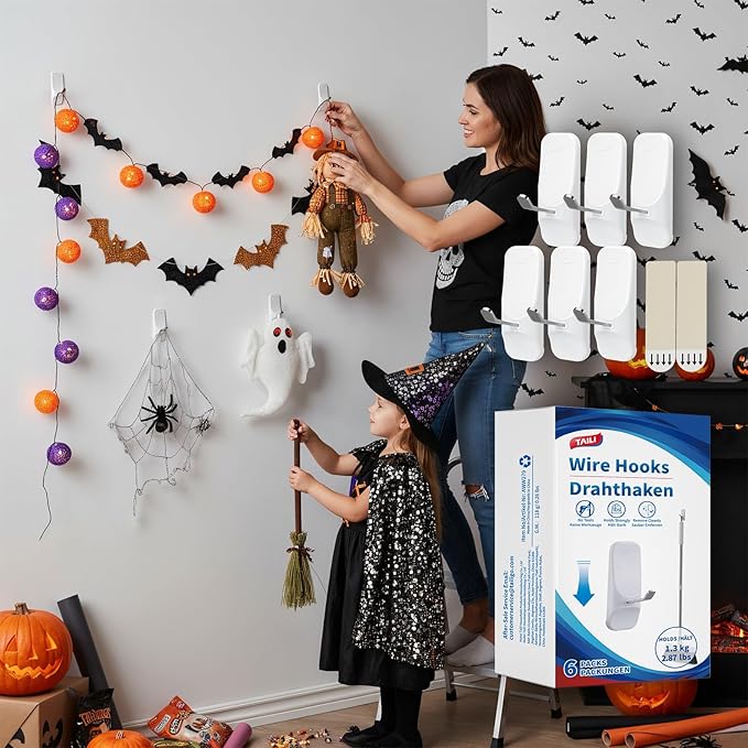 TAILI Hooks for Hanging, 6 Wire Sticky Hooks and 8 Adhesive Strips, No Damage - Image 3