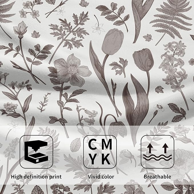 Spring Floral Hand Towels for Bathroom Set of 2 Dark Brown White Flower Leaves - Image 3