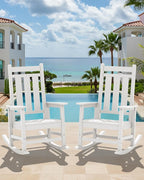 KINGYES Oversized Outdoor Rocking Chair Set of 2, All-Weather Patio Rocking Chairs for Porch, HDPE Outdoor Patio Rockers with High Back & Wide Seat for Garden, Lawn, White - Image 2