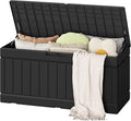 Flamaker Outdoor Storage Box 80 Gallon Resin Waterproof Deck Box Delivery Box with Wood Texture Large Storage Bin for Patio Cushions (Black) by Flamaker